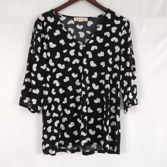 Michael Kors Women's Black/White VNeck Blouse Open Sleeves, Large - Picture 1 of 9